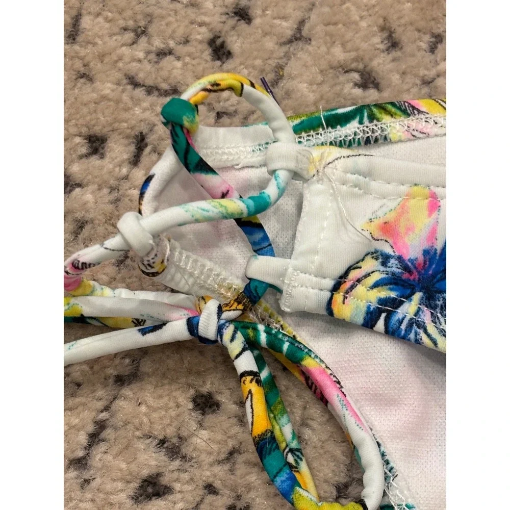 Sundazed Kylie Tropical Floral Side Tie‎ Bikini Bottoms Multi Color White Medium